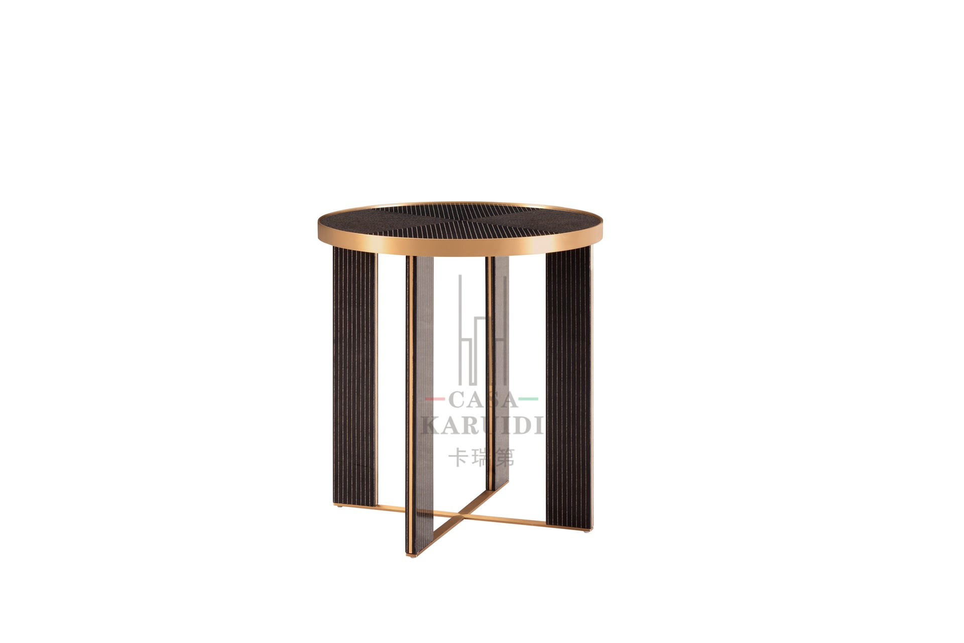 AK-001G Side Table – Round Top with Gold Frame and Ribbed Vertical Legs