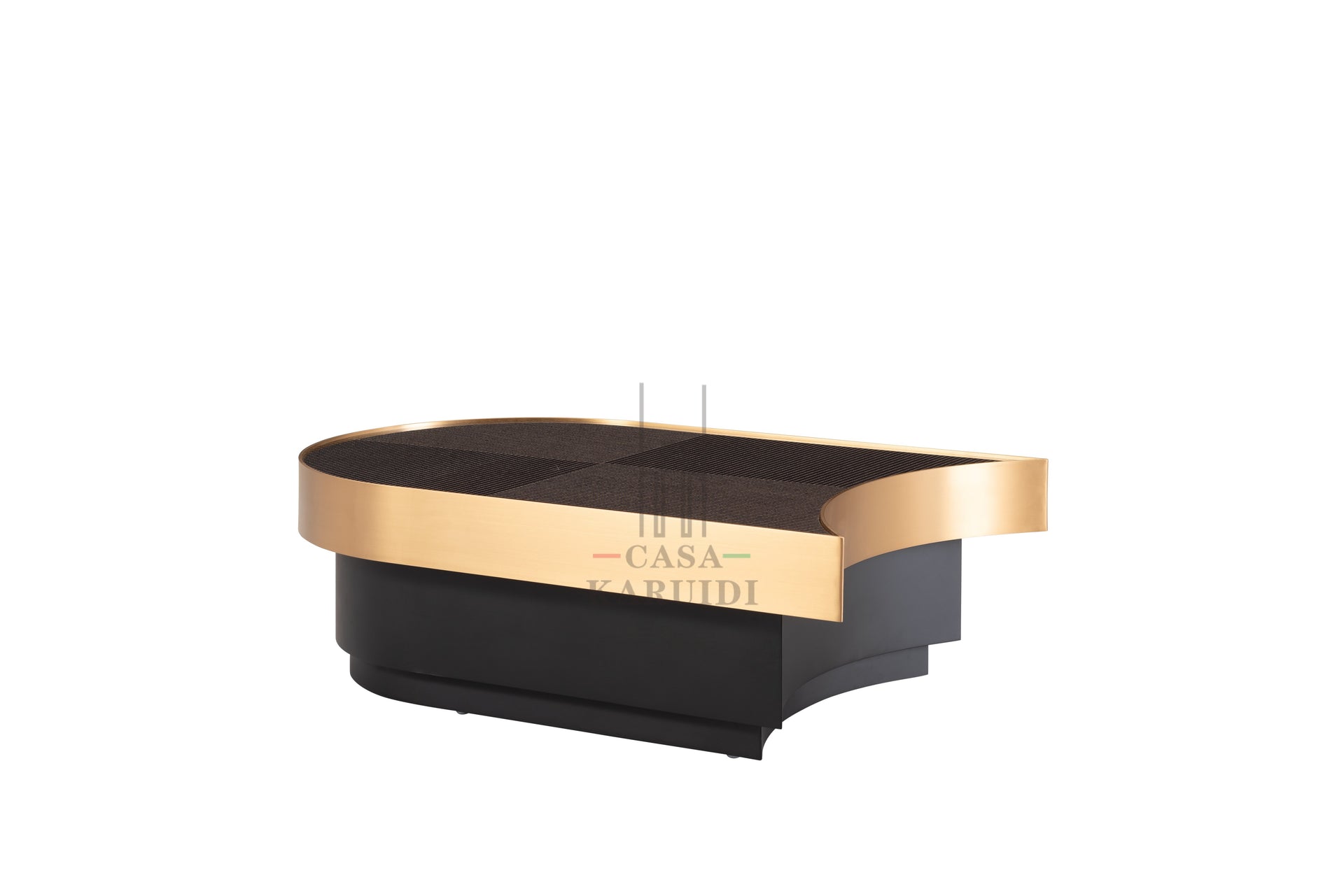AK-003G-2 TV Console – Curved Black Structure with Textured Top and Brass Frame