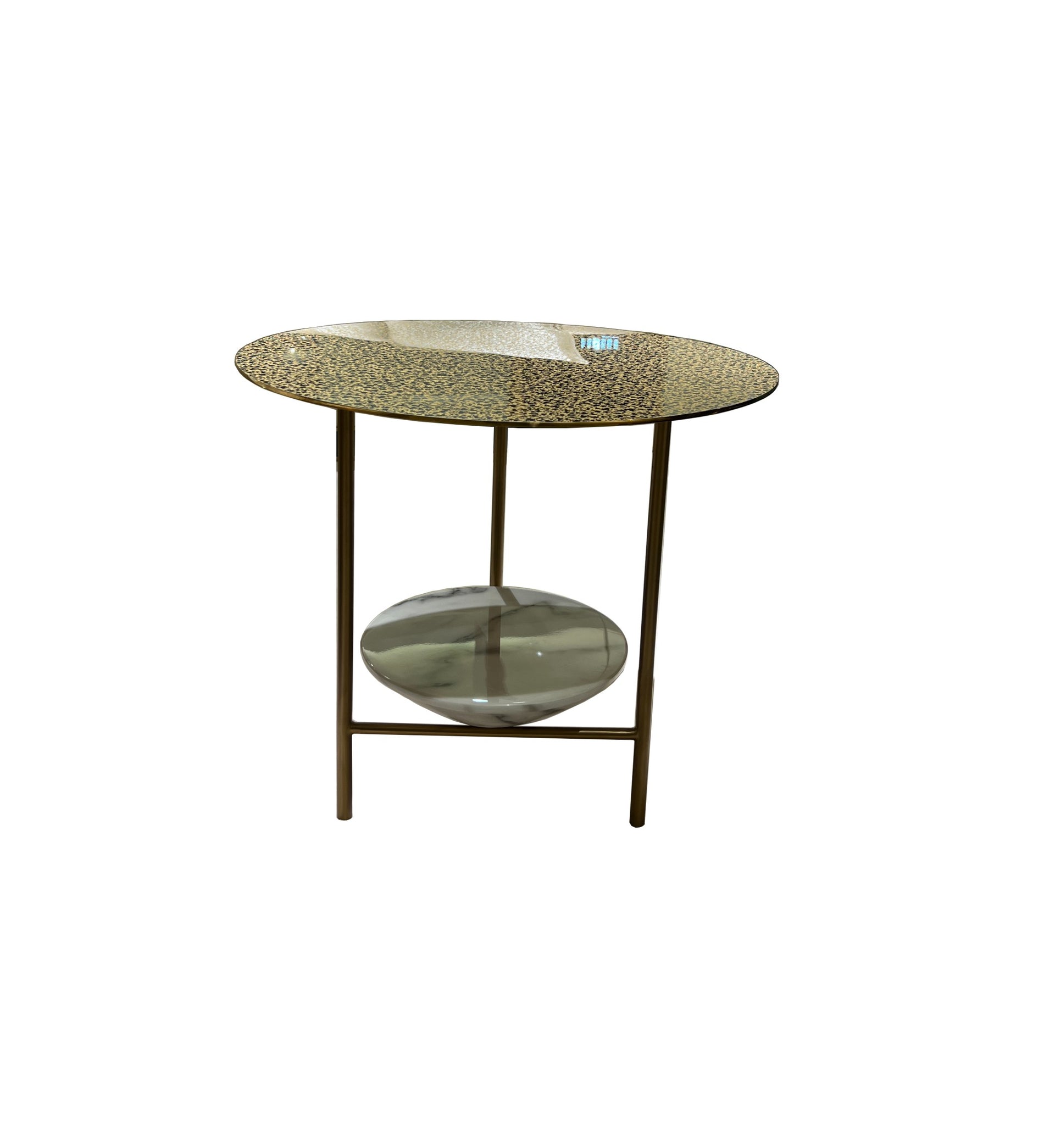 AK-003G-3A TV Console – Dual Round Structure with Textured Top and Marble Base