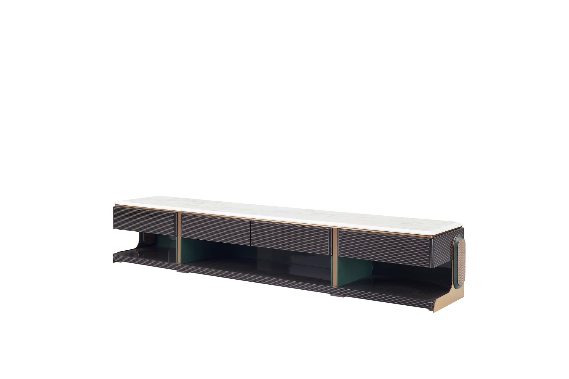 AK-008D TV Console – Luxury Marble-Top Cabinet with Open Storage Compartments