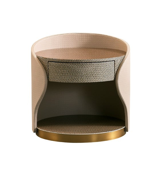 AK-011C – Sculpted Bedside Table with Wave-Lined Texture and Open Shelf