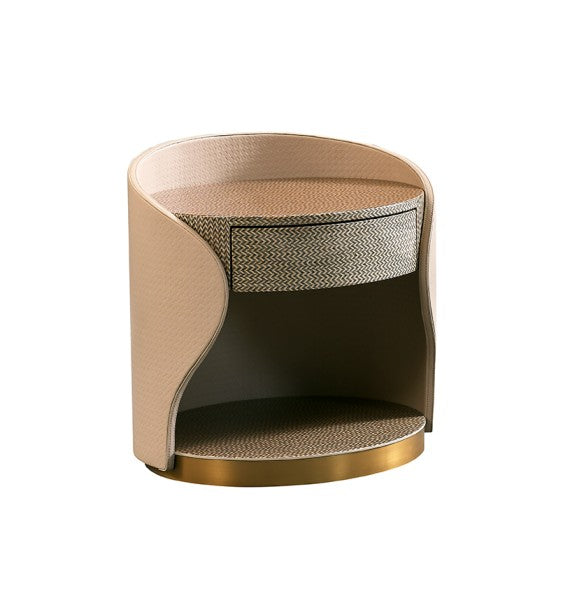 AK-011C – Sculpted Bedside Table with Wave-Lined Texture and Open Shelf