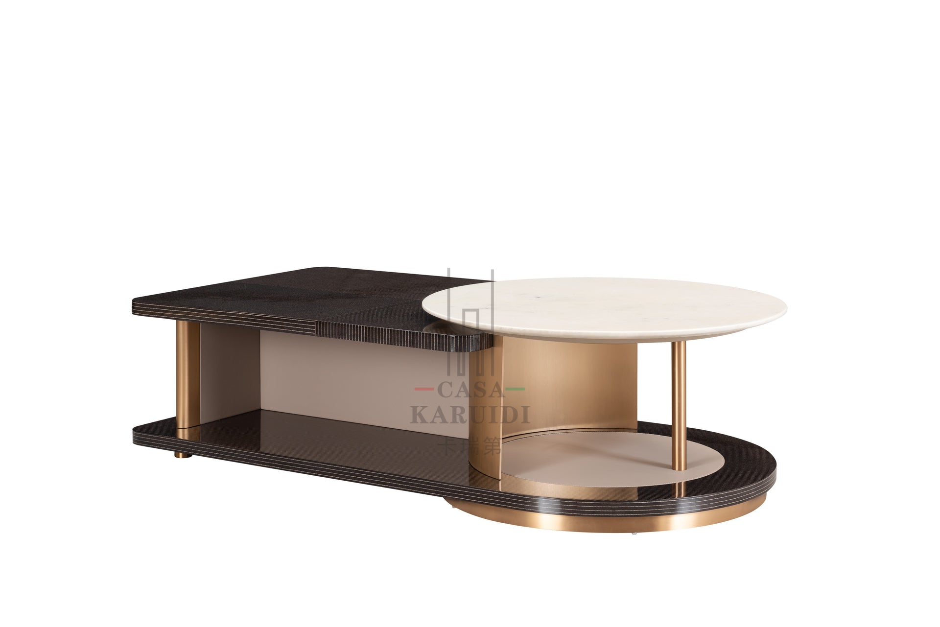 AK-037G TV Console – Black Textured Frame with White Marble Accent and Brushed Gold Base