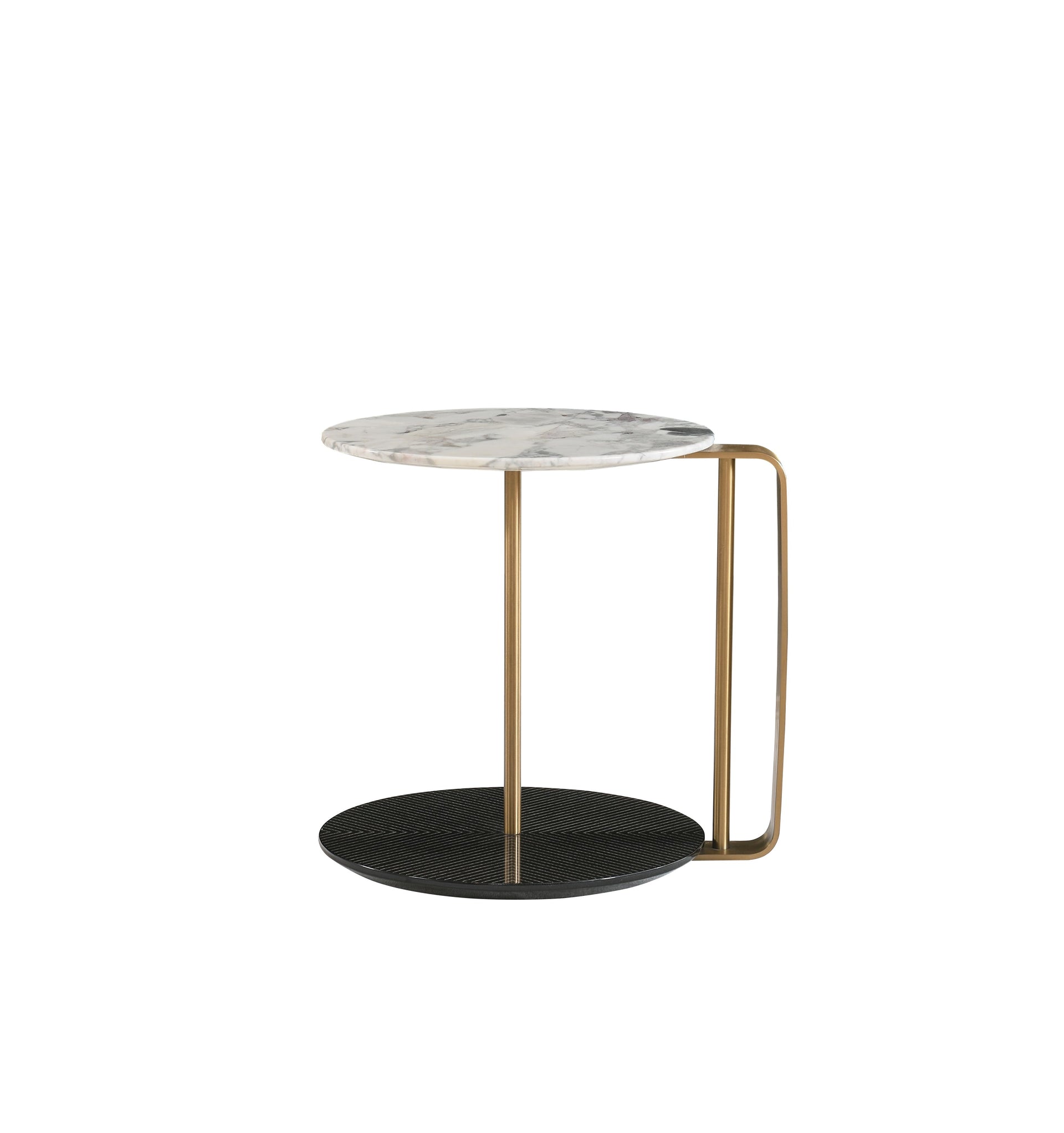 AK-043C Side Table – Marble and Black Dual-Shelf with Brass Frame