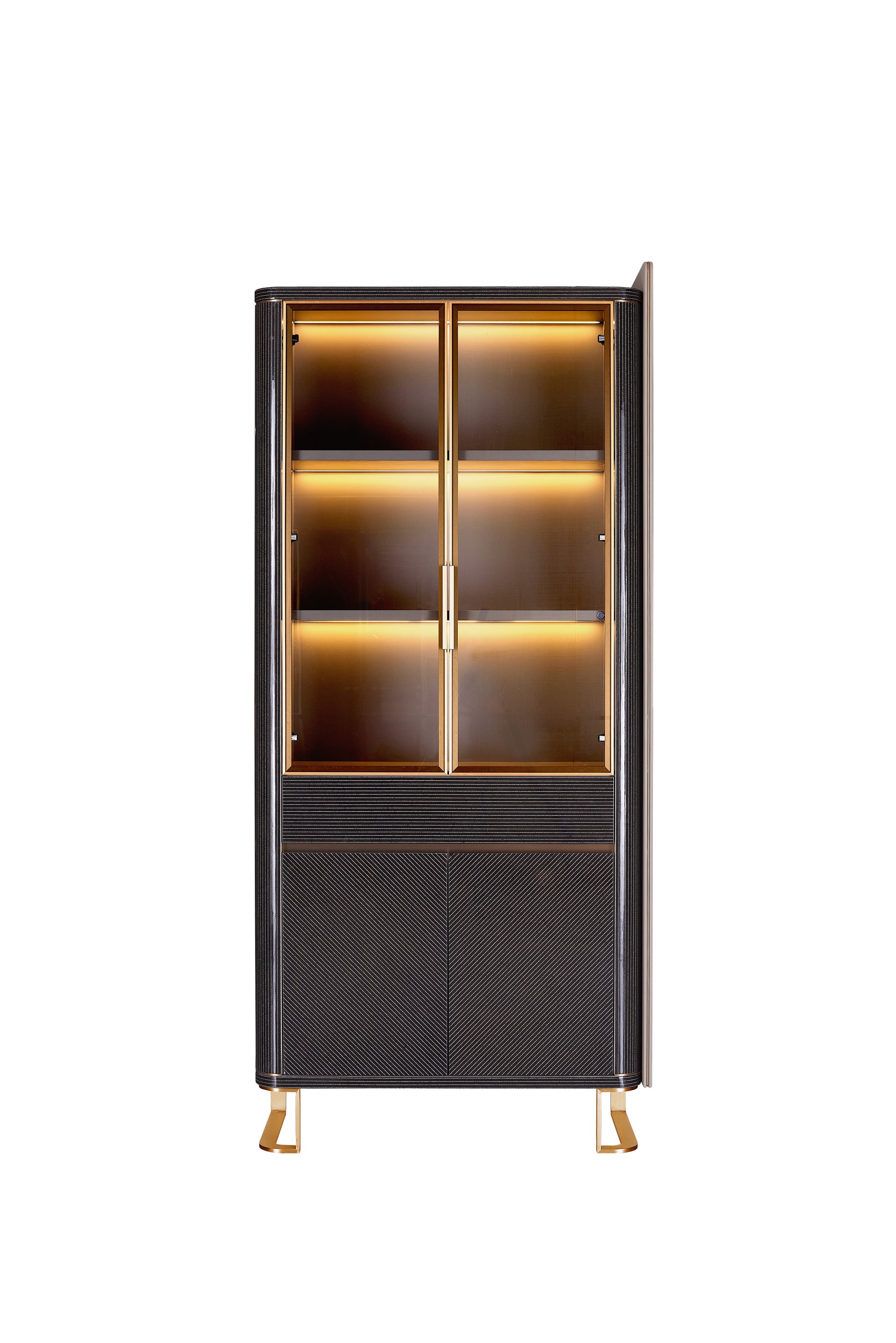 AK-066S – Illuminated Display Cabinet with Gloss Lacquer and Carbon Texture (Right)