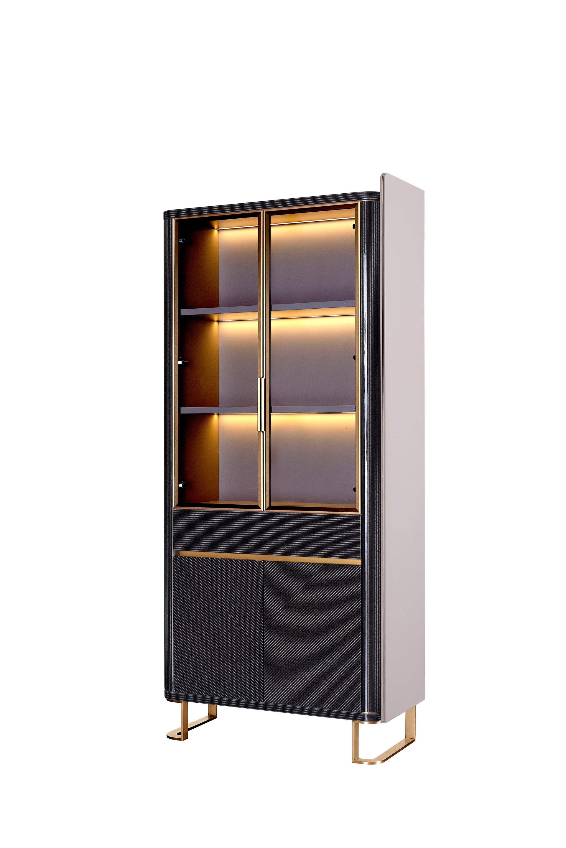 AK-066S – Illuminated Display Cabinet with Gloss Lacquer and Carbon Texture (Right)