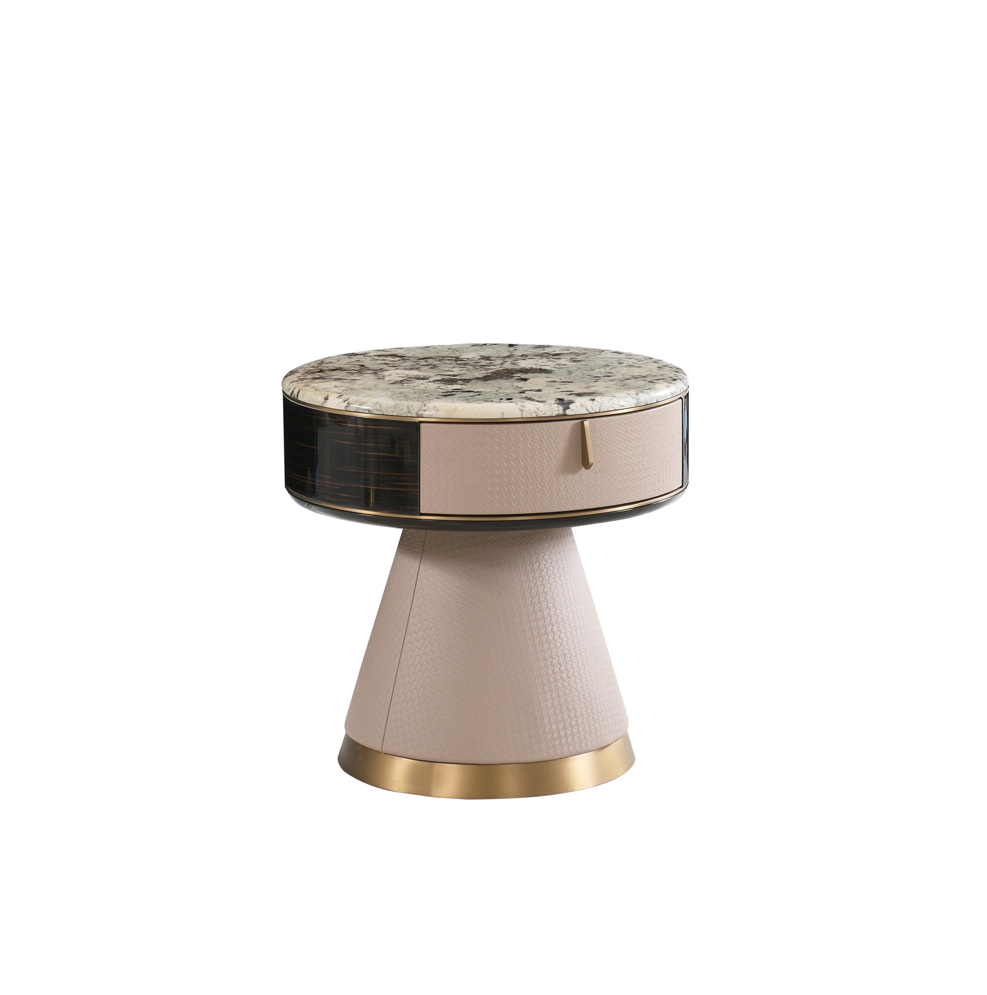 AK-088C Round Accent Table with Blue Granite Top and Taupe Textured Base