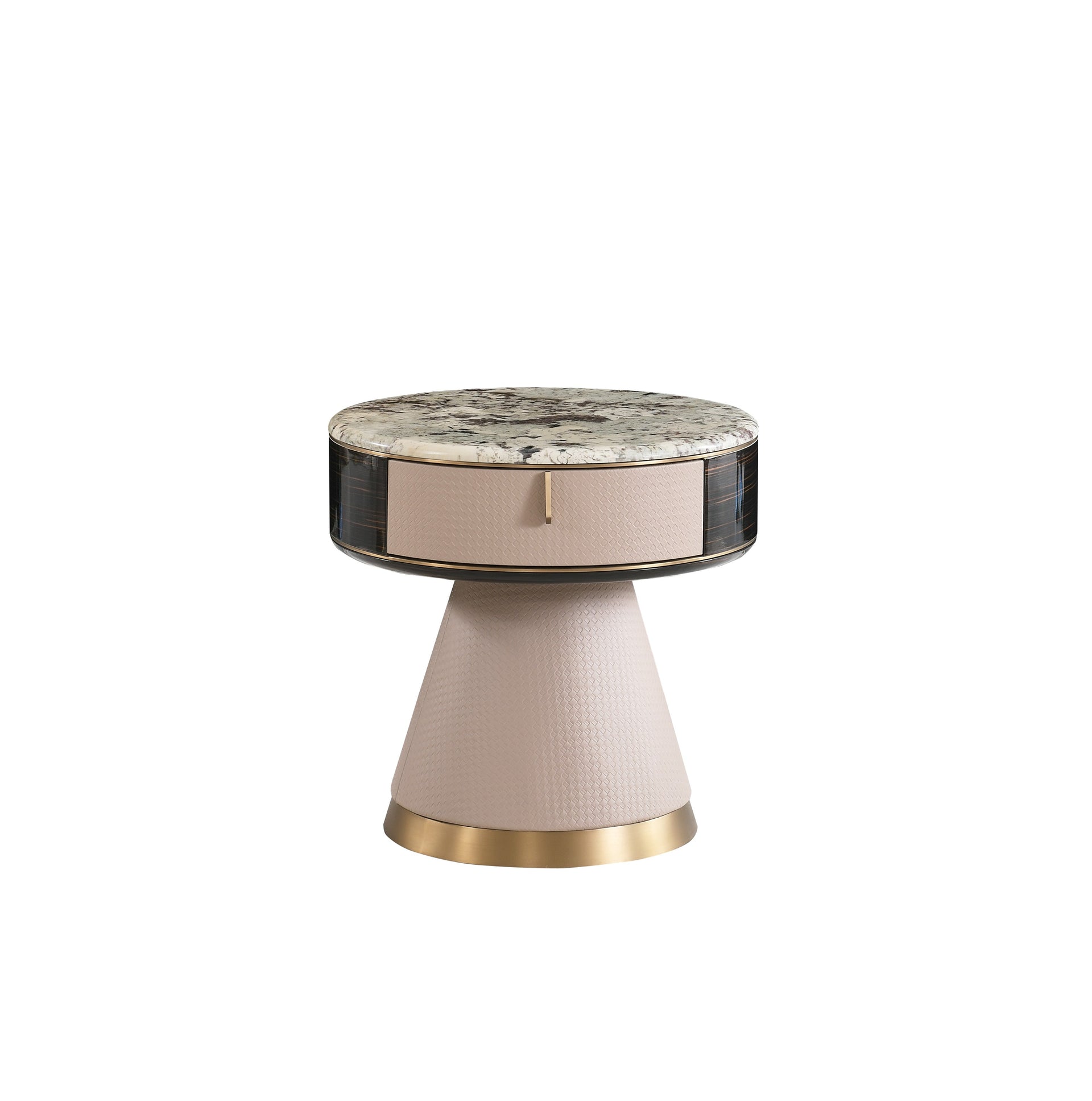 AK-088C Round Accent Table with Blue Granite Top and Taupe Textured Base