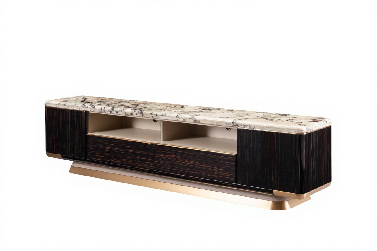AK-088D1 TV Console with Blue-Gray Granite Top and Ebony Veneer Cabinet