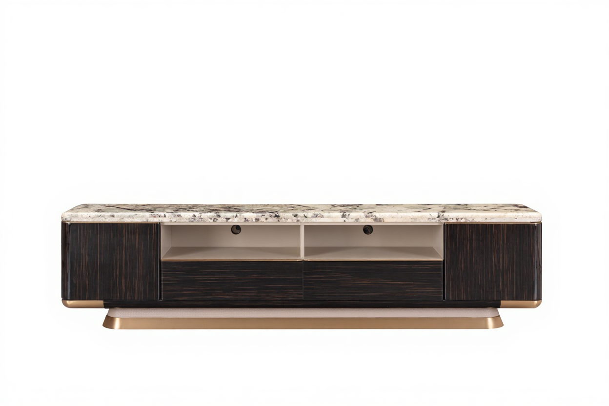 AK-088D1 TV Console with Blue-Gray Granite Top and Ebony Veneer Cabinet