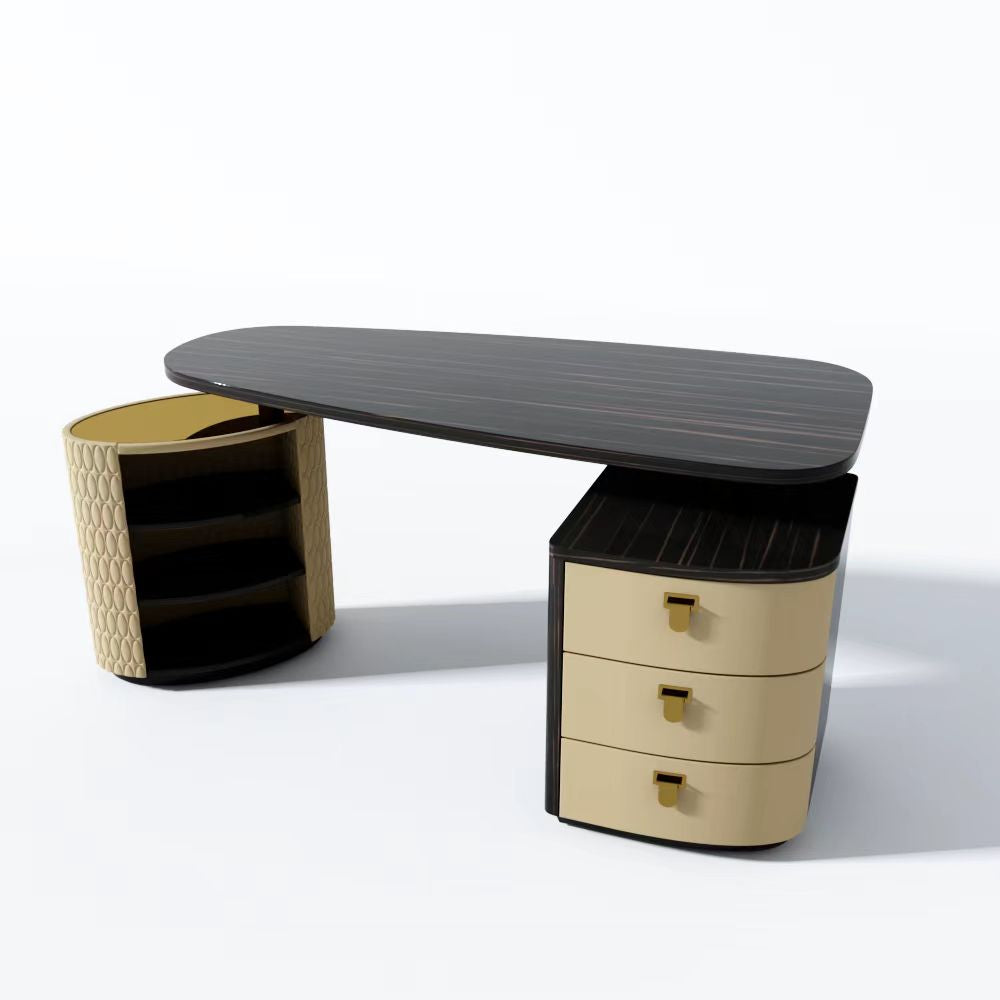 AK-662 – Sculpted Writing Desk with Asymmetrical Storage and Gloss Accents