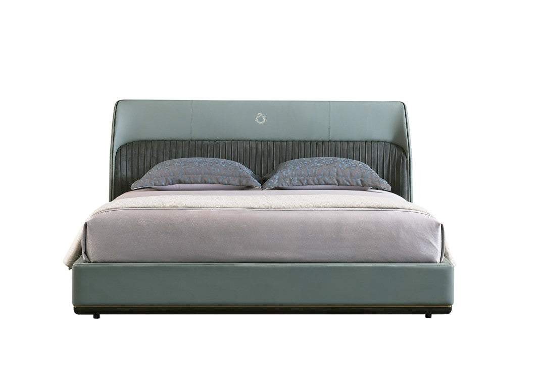 AK-P003 – Upholstered Bed with Sculpted Headboard and Vertical Channel Detailing