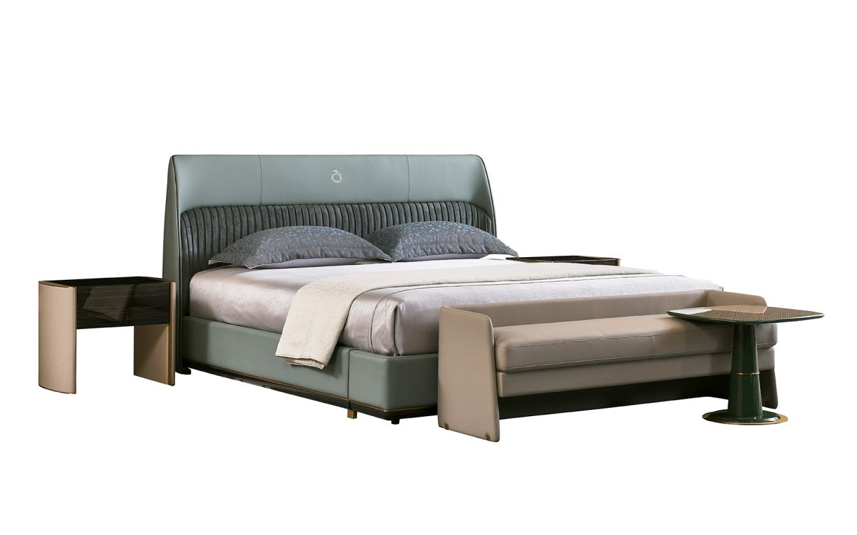 AK-P003 – Upholstered Bed with Sculpted Headboard and Vertical Channel Detailing