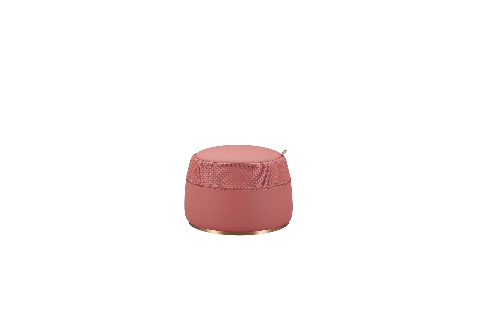 CK-D067 – Luxury Leather Pouf with Textured Band and Gold Base