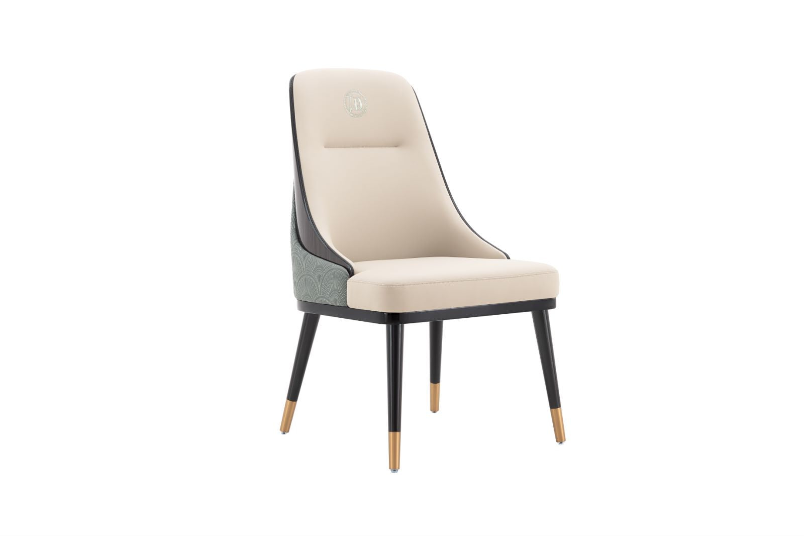 CK-ML23 Beige Upholstered Dining Chair – Luxury Design with Art Deco Back and Gold-Tipped Legs