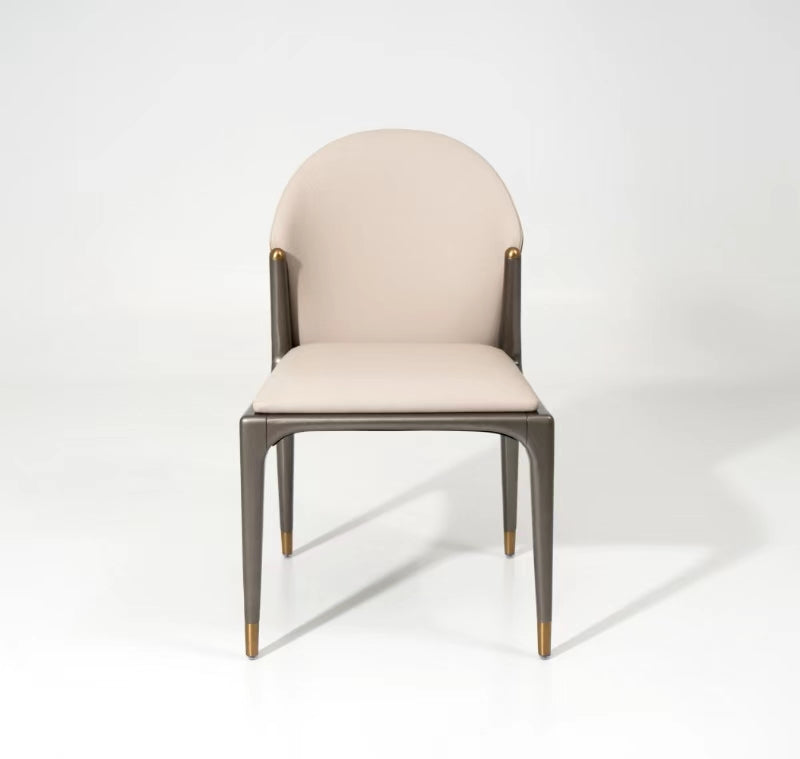 ML-69A Modern Beige Upholstered Dining Chair – Sculpted Frame with Gold-Tipped Legs