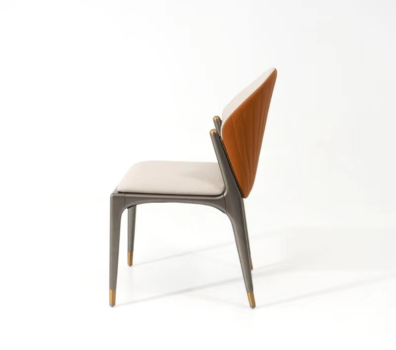 ML-69A Modern Beige Upholstered Dining Chair – Sculpted Frame with Gold-Tipped Legs