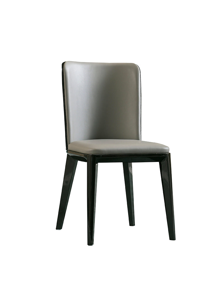 ML-79 Grey Upholstered Dining Chair – Modern Luxury with Textured Carbon-Effect Back and Gloss Black Legs