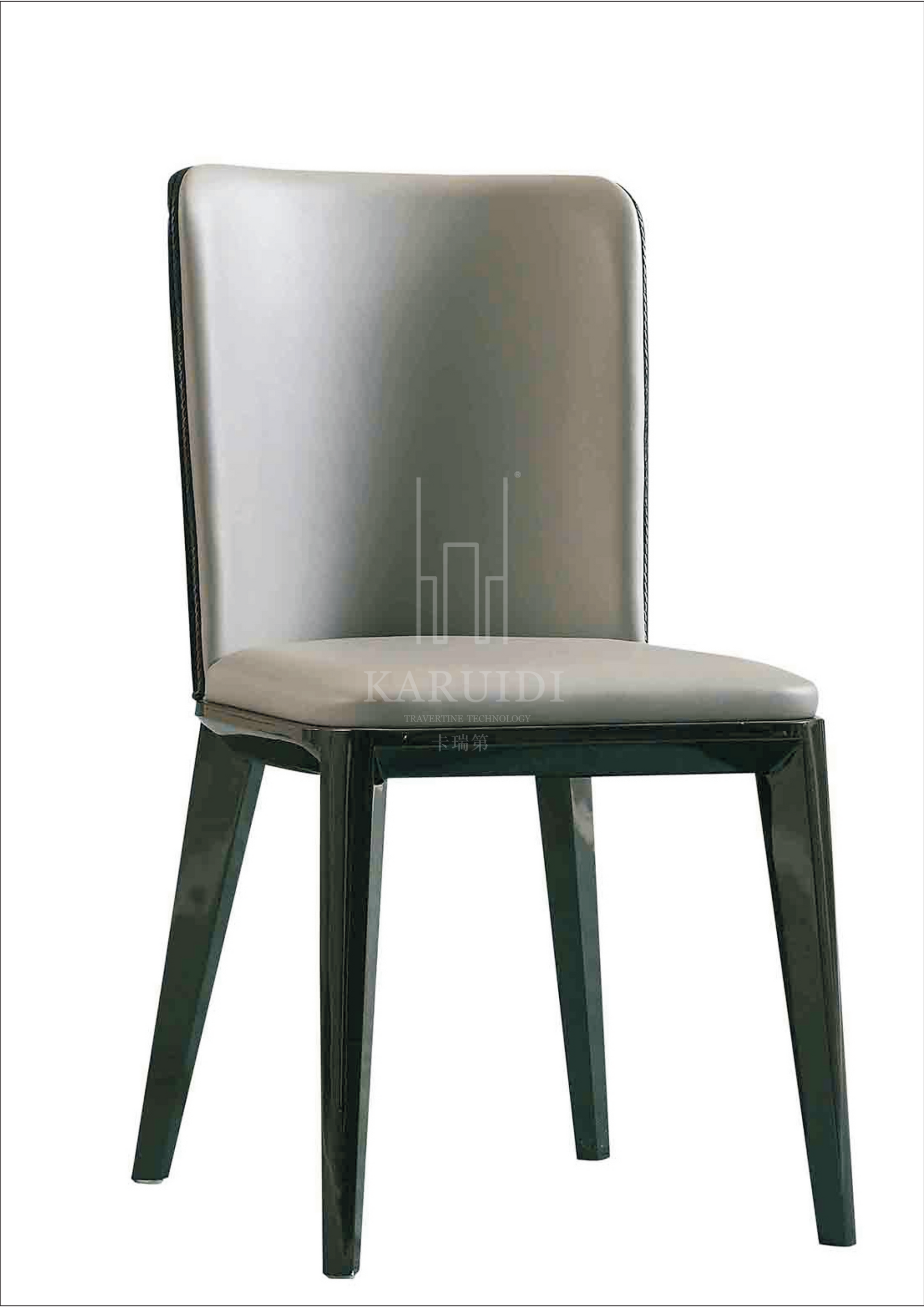 ML-79 Grey Upholstered Dining Chair – Modern Luxury with Textured Carbon-Effect Back and Gloss Black Legs