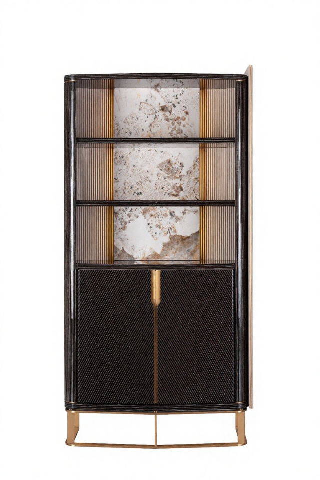 AK-066Q1 – High Cabinet with Mirrored Panels and Textured Doors